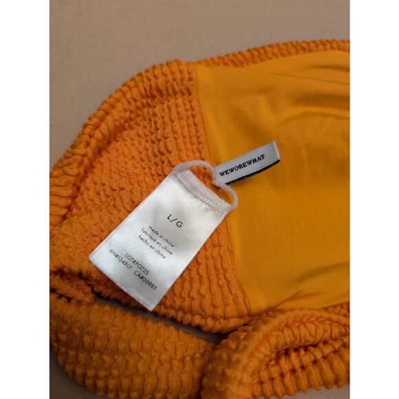 WeWoreWhat U-ring Textured Bandeau Bikini Top Carrot Size L Tie Back Swimwear - Picture 2 of 5